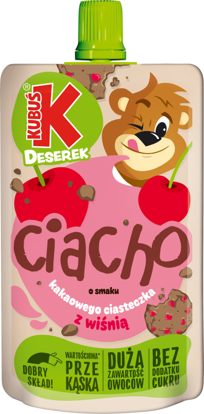 KUBUŚ pouch 100g o smaku kakaowego ciasteczka z wiśnią