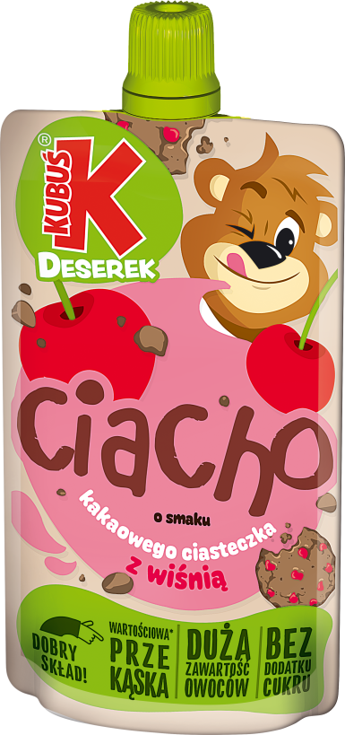 KUBUŚ pouch 100g o smaku kakaowego ciasteczka z wiśnią