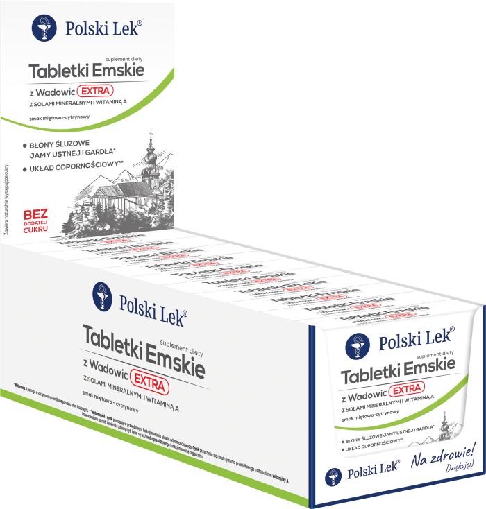 POLSKI LEK Tabletki Emskie z Wadowic EXTRA smak mięta cytryna Display 10x10 sztuk