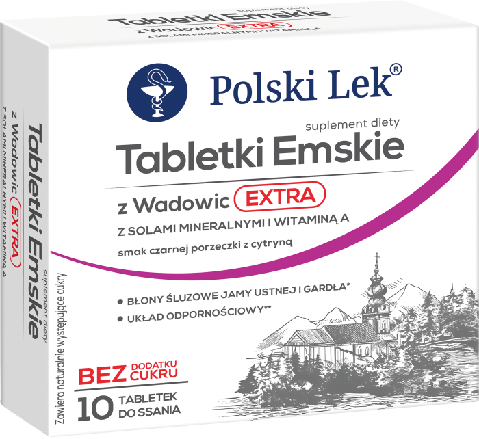 POLSKI LEK Tabletki Emskie z Wadowic EXTRA smak czarna porzeczka Display 10 sztuk