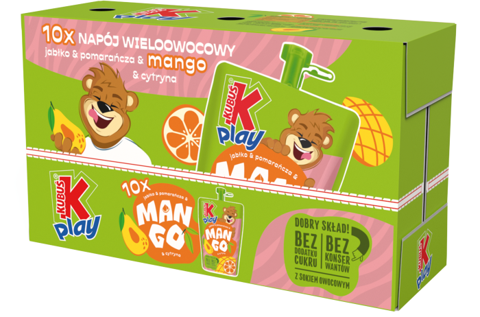 KUBUŚ PLAY jabłko, pomarańcza i MANGO – PAK 10x 200ml